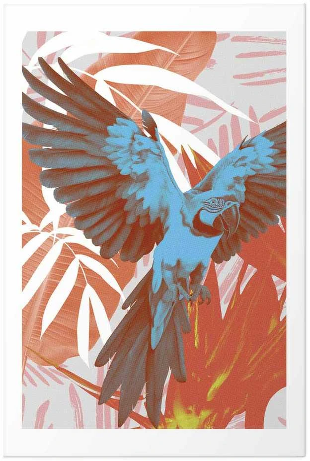 Artgeist Plakatas - Exotic Wings - parrot among abstract leaf patterns
