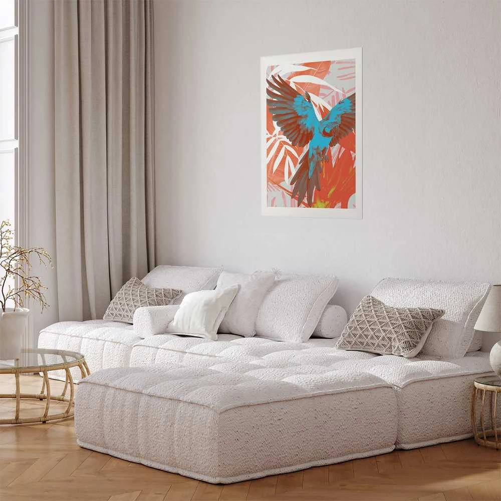 Artgeist Plakatas - Exotic Wings - parrot among abstract leaf patterns