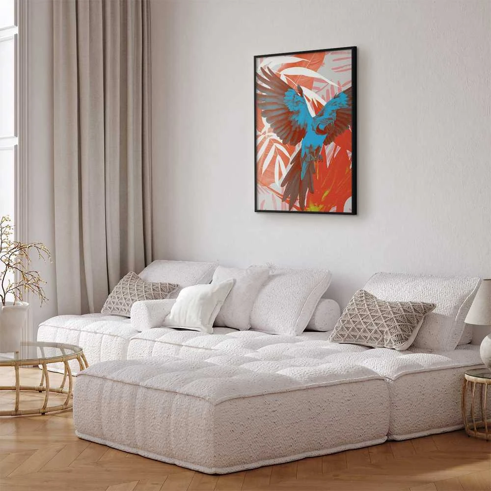 Artgeist Plakatas - Exotic Wings - parrot among abstract leaf patterns
