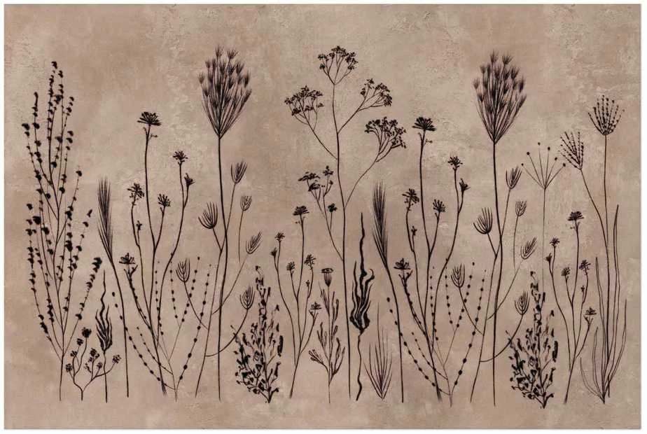 Artgeist Plakatas - Field Flowers - juodas plants on a lime wash background