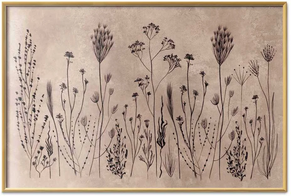 Artgeist Plakatas - Field Flowers - juodas plants on a lime wash background