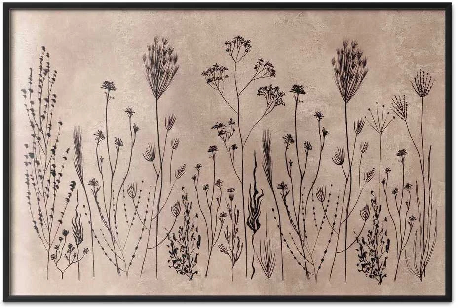 Artgeist Plakatas - Field Flowers - juodas plants on a lime wash background
