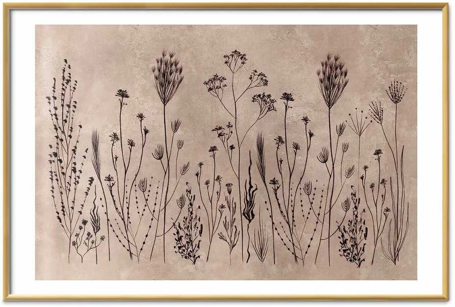 Artgeist Plakatas - Field Flowers - juodas plants on a lime wash background