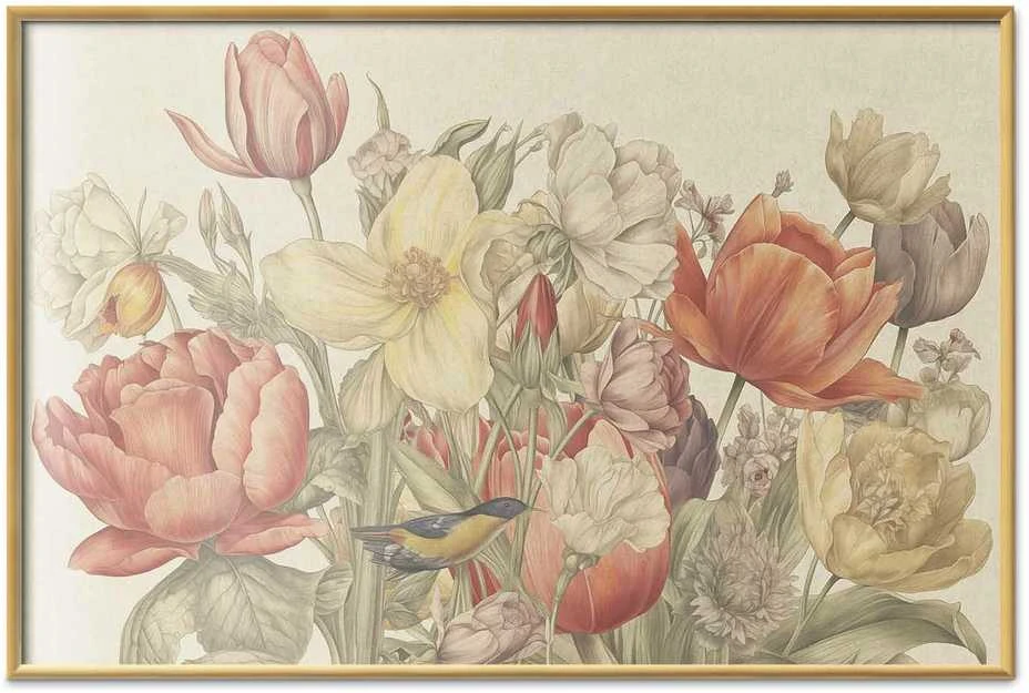 Artgeist Plakatas - Flower Bouquet on a Kreminis Background