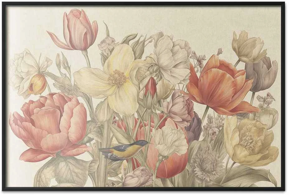 Artgeist Plakatas - Flower Bouquet on a Kreminis Background