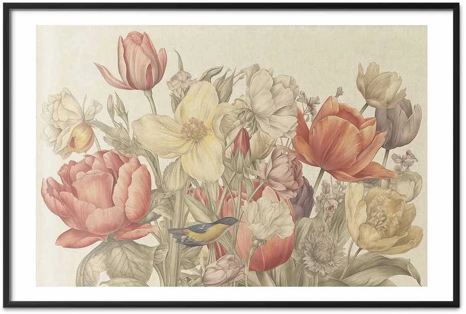 Artgeist Plakatas - Flower Bouquet on a Kreminis Background