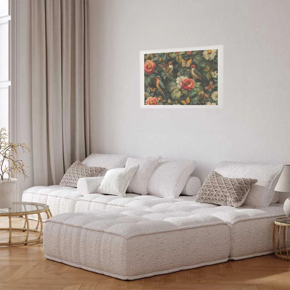 Artgeist Plakatas - Flowers, Birds, and Butterflies - vintage-style illustration