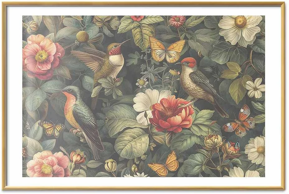 Artgeist Plakatas - Flowers, Birds, and Butterflies - vintage-style illustration