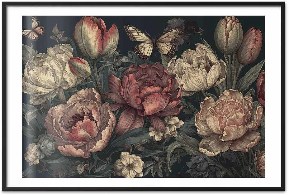 Artgeist Plakatas - Flowers on a Turquoise Background