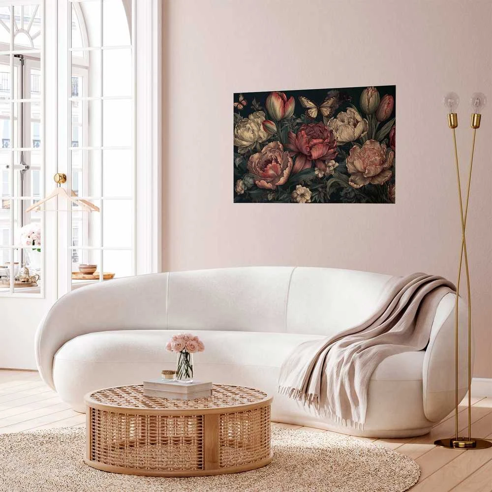 Artgeist Plakatas - Flowers on a Turquoise Background