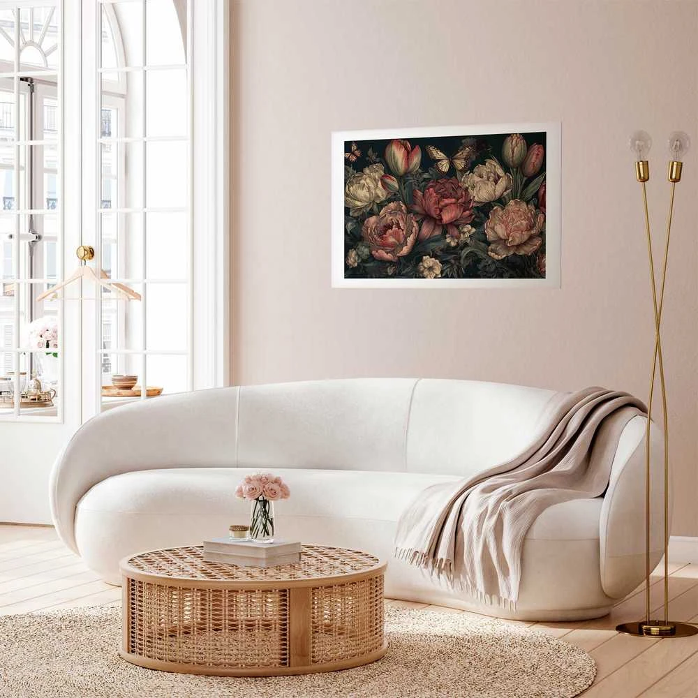 Artgeist Plakatas - Flowers on a Turquoise Background