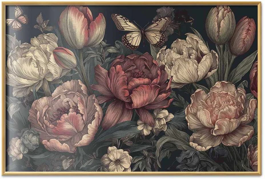 Artgeist Plakatas - Flowers on a Turquoise Background
