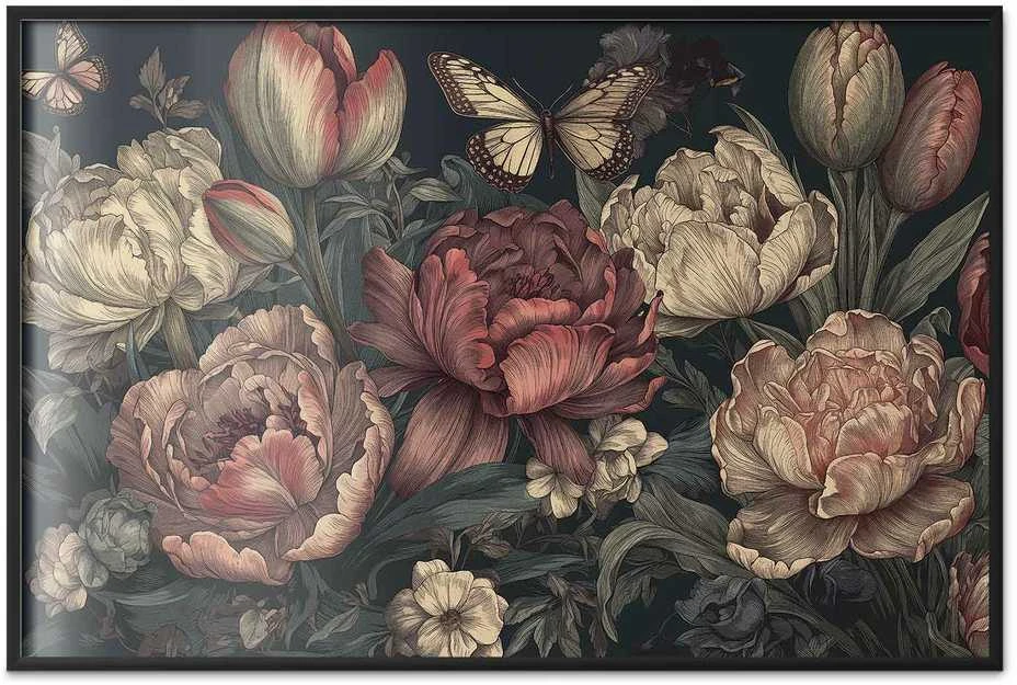 Artgeist Plakatas - Flowers on a Turquoise Background