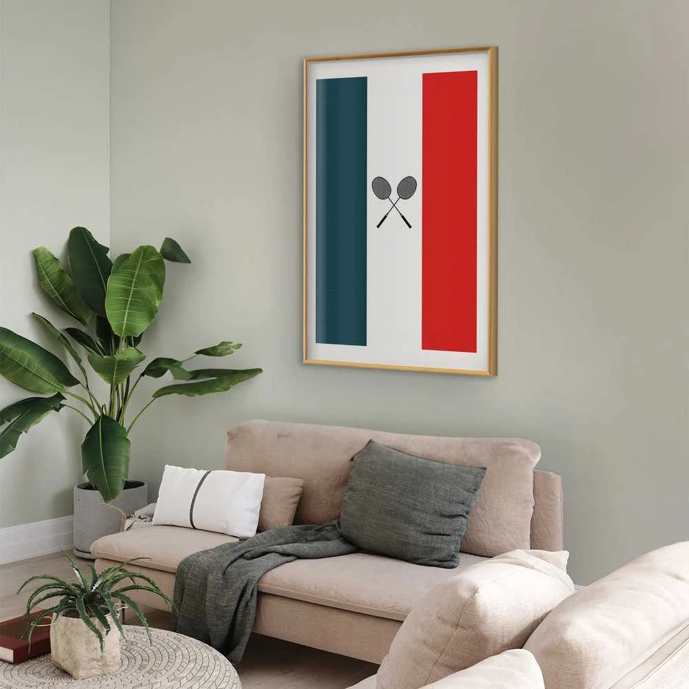 Artgeist Plakatas - French Flags and Juodas Badminton Rackets