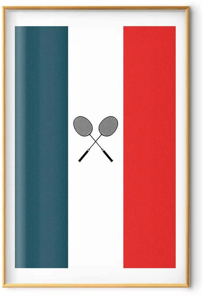 Artgeist Plakatas - French Flags and Juodas Badminton Rackets