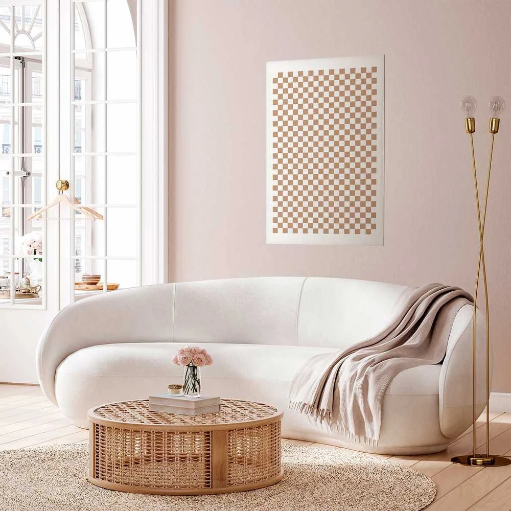 Artgeist Plakatas - Geometry and Browns - a chessboard pattern in neutral shades