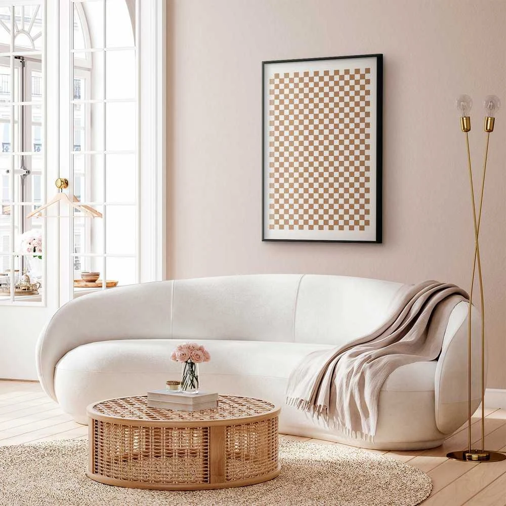 Artgeist Plakatas - Geometry and Browns - a chessboard pattern in neutral shades