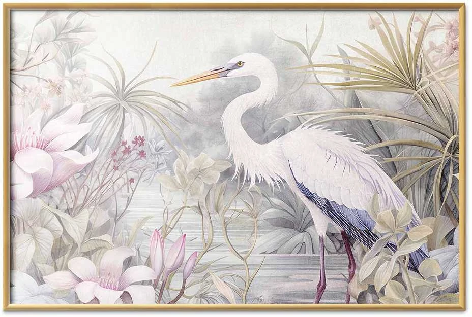 Artgeist Plakatas - Heron Wading in a Pond - illustration in light colors