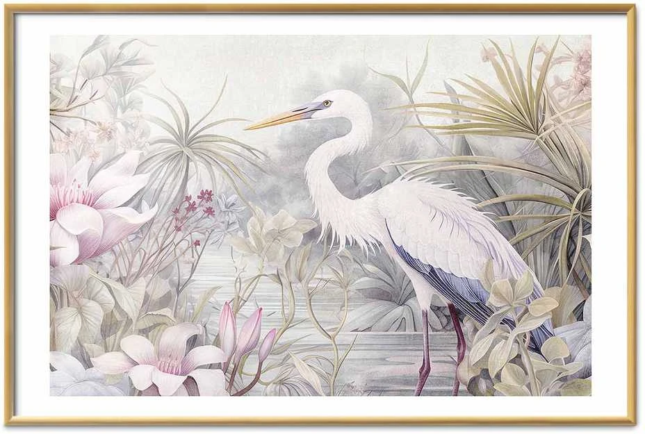 Artgeist Plakatas - Heron Wading in a Pond - illustration in light colors