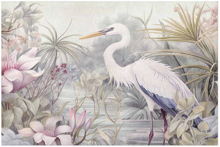Artgeist Plakatas - Heron Wading in a Pond - illustration in light colors