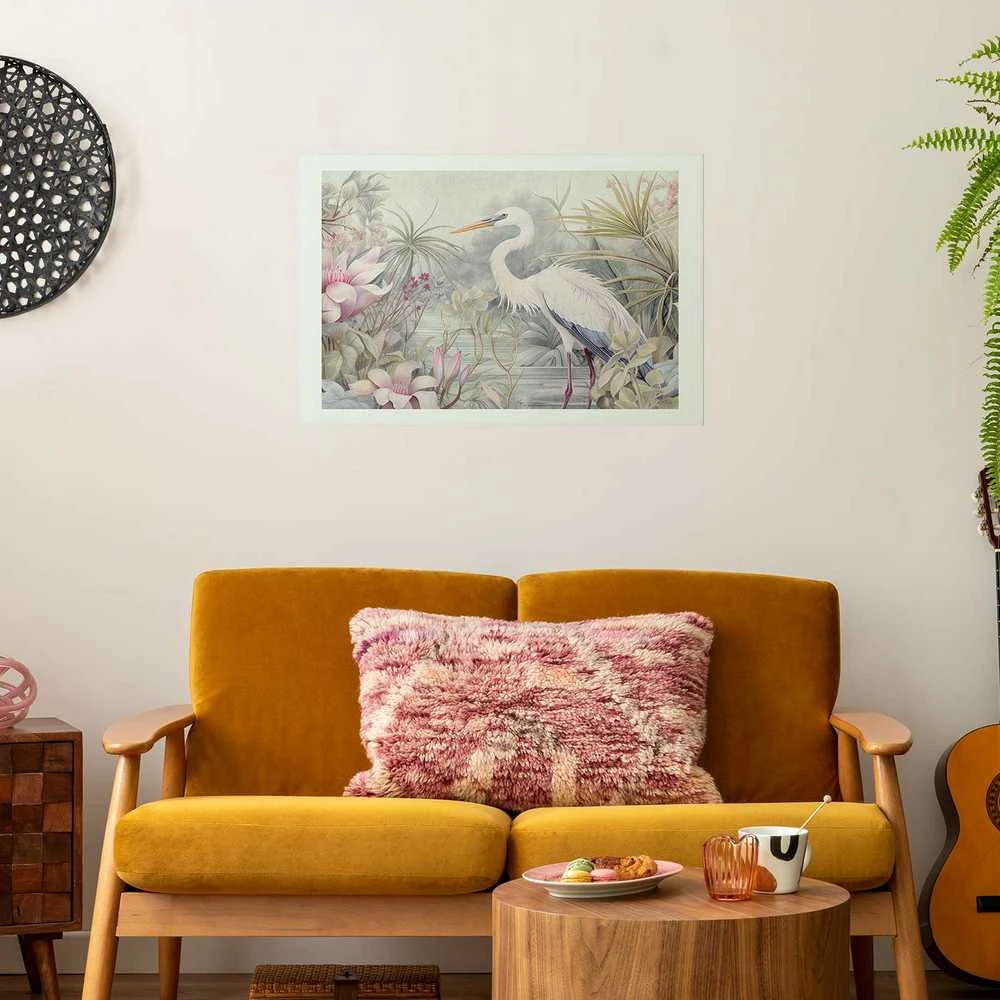 Artgeist Plakatas - Heron Wading in a Pond - illustration in light colors