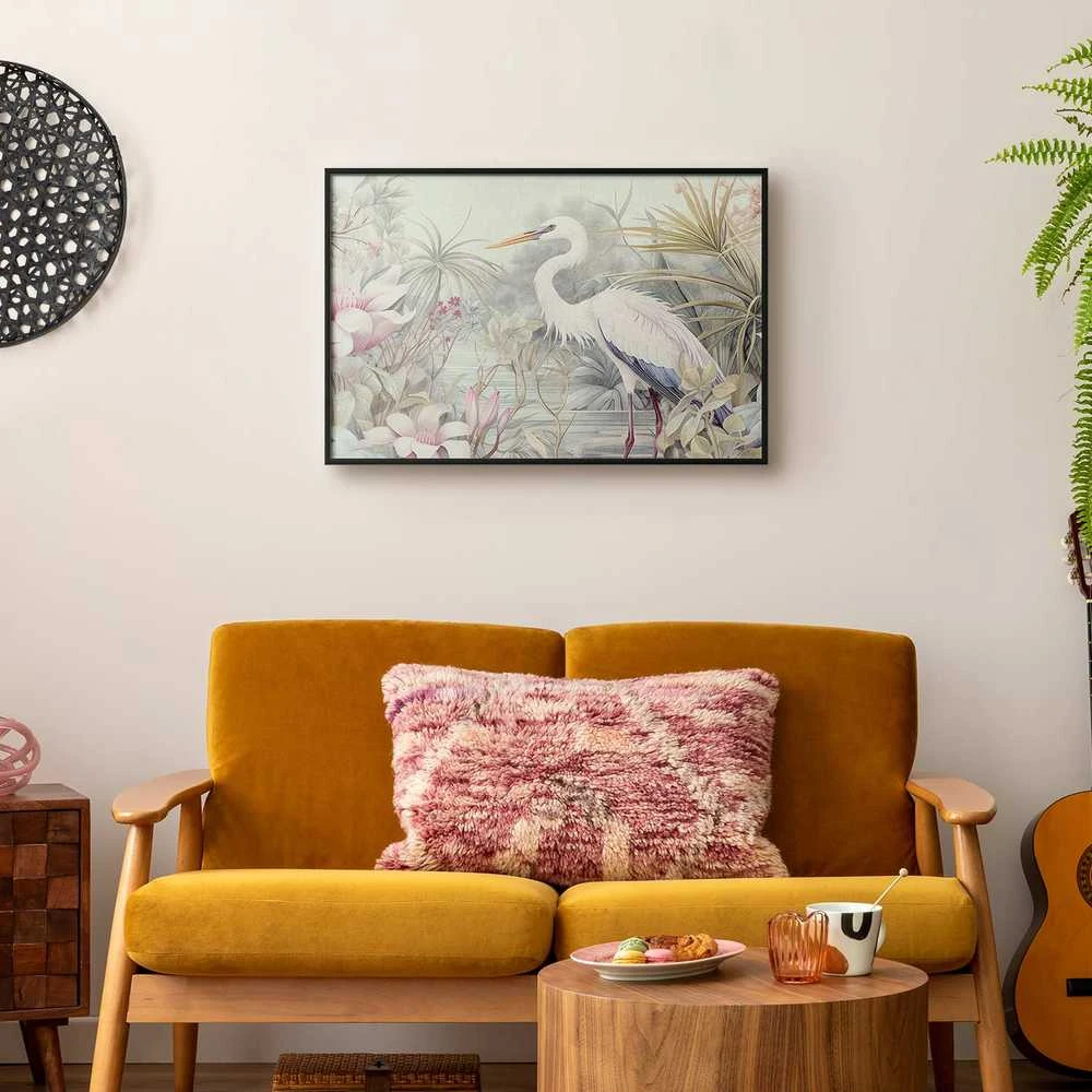Artgeist Plakatas - Heron Wading in a Pond - illustration in light colors