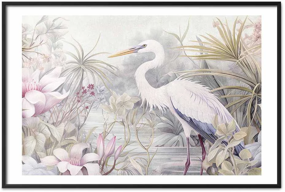 Artgeist Plakatas - Heron Wading in a Pond - illustration in light colors