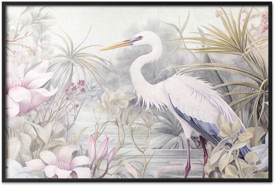 Artgeist Plakatas - Heron Wading in a Pond - illustration in light colors