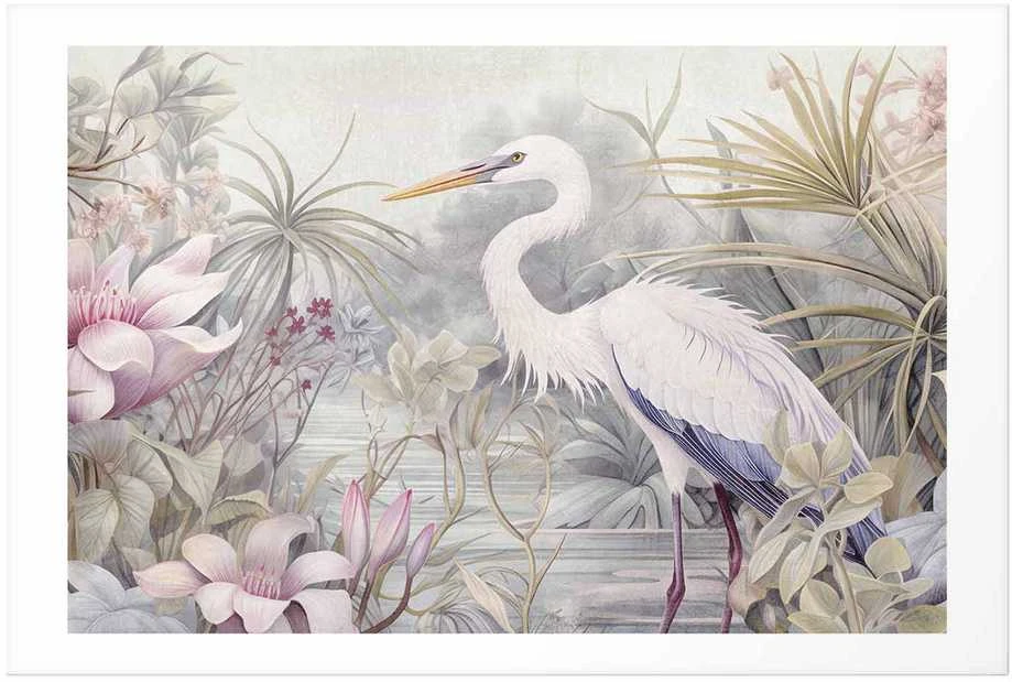 Artgeist Plakatas - Heron Wading in a Pond - illustration in light colors