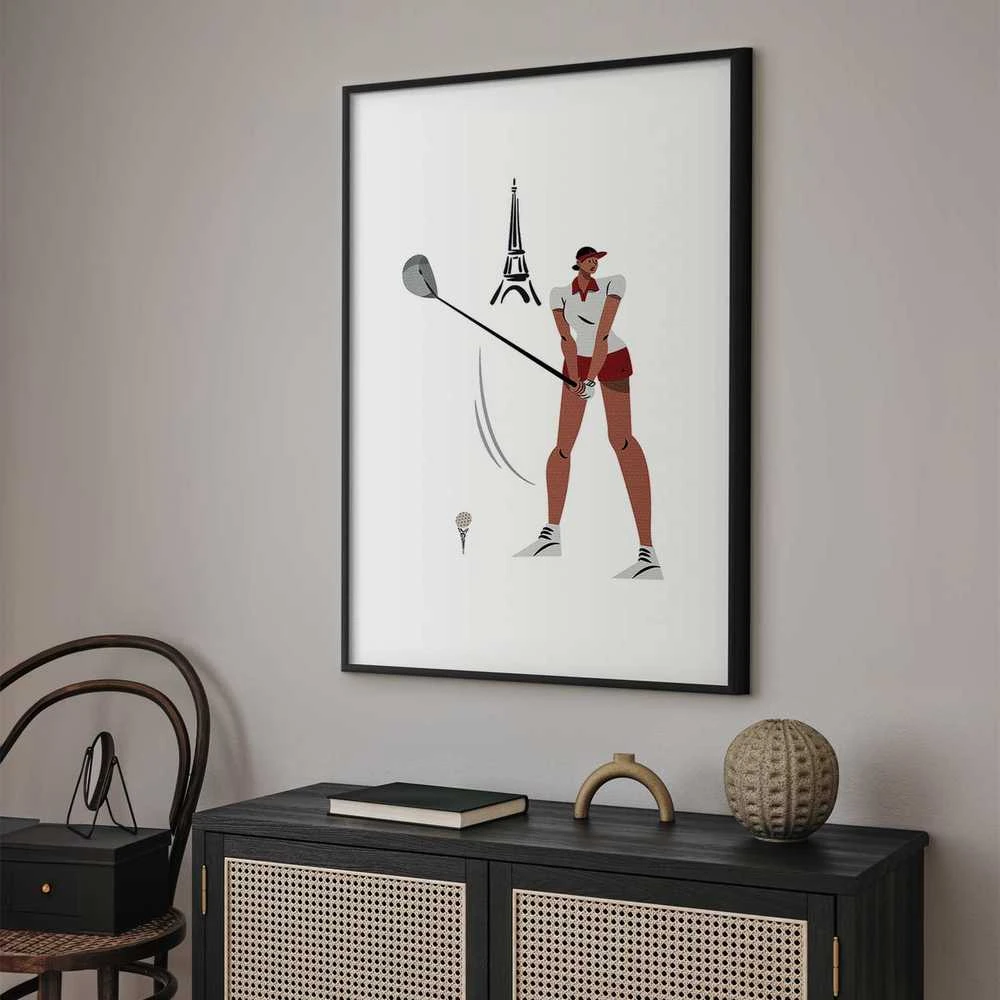 Artgeist Plakatas - Illustration of a Female Golfer with the Eiffel Tower in the Background