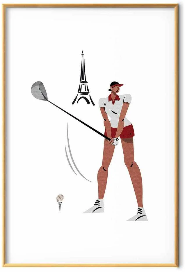 Artgeist Plakatas - Illustration of a Female Golfer with the Eiffel Tower in the Background