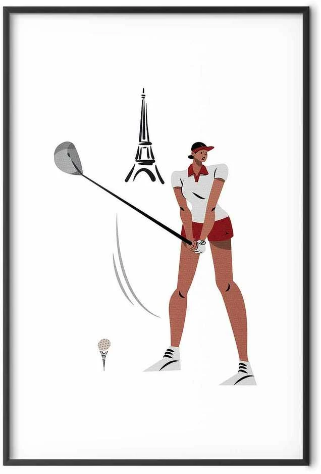 Artgeist Plakatas - Illustration of a Female Golfer with the Eiffel Tower in the Background