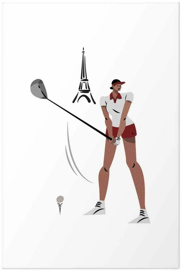Artgeist Plakatas - Illustration of a Female Golfer with the Eiffel Tower in the Background