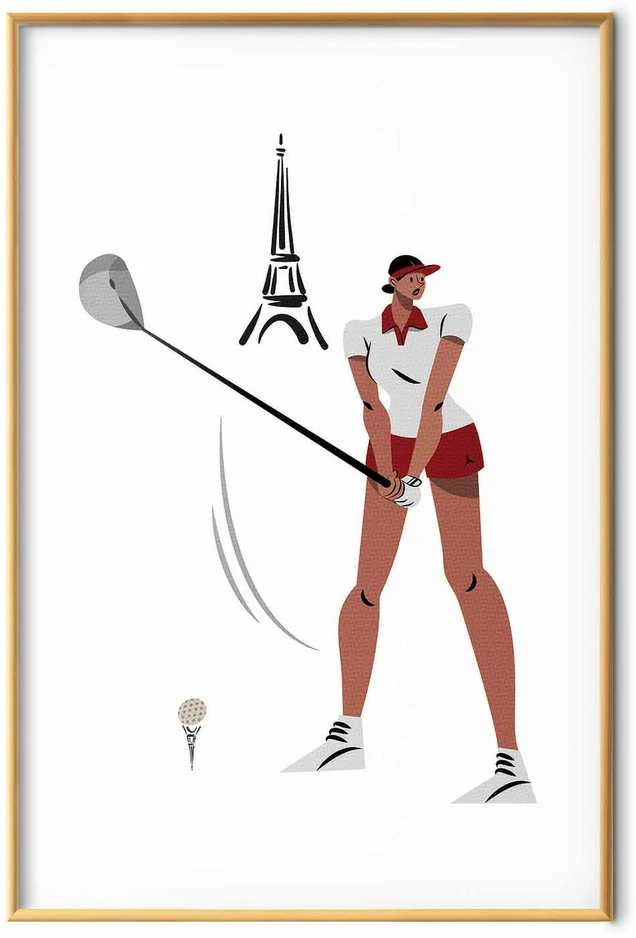 Artgeist Plakatas - Illustration of a Female Golfer with the Eiffel Tower in the Background