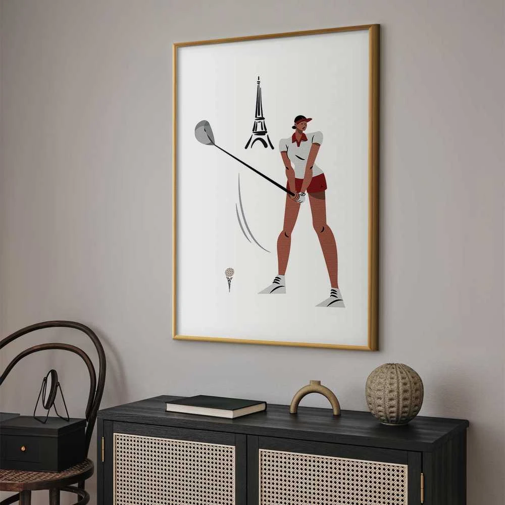 Artgeist Plakatas - Illustration of a Female Golfer with the Eiffel Tower in the Background