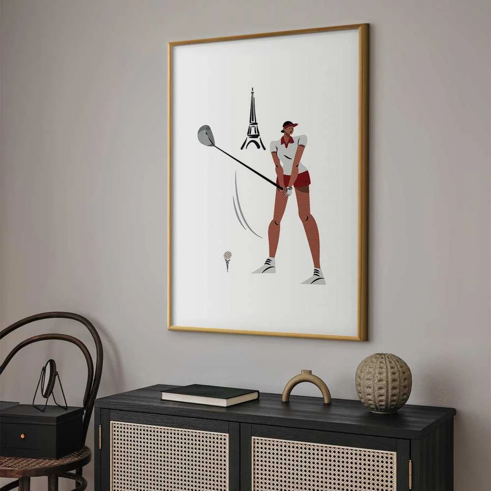 Artgeist Plakatas - Illustration of a Female Golfer with the Eiffel Tower in the Background