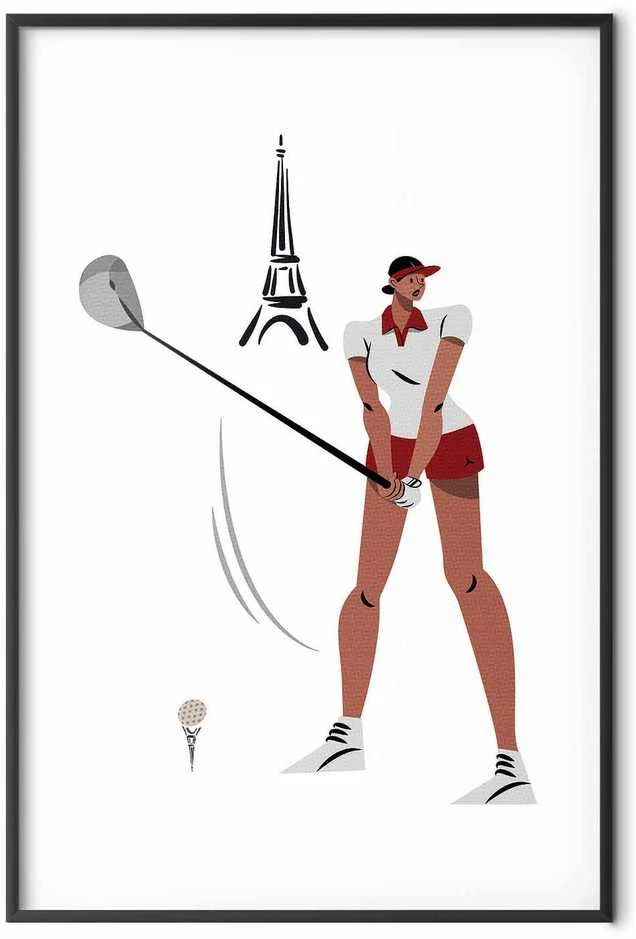 Artgeist Plakatas - Illustration of a Female Golfer with the Eiffel Tower in the Background