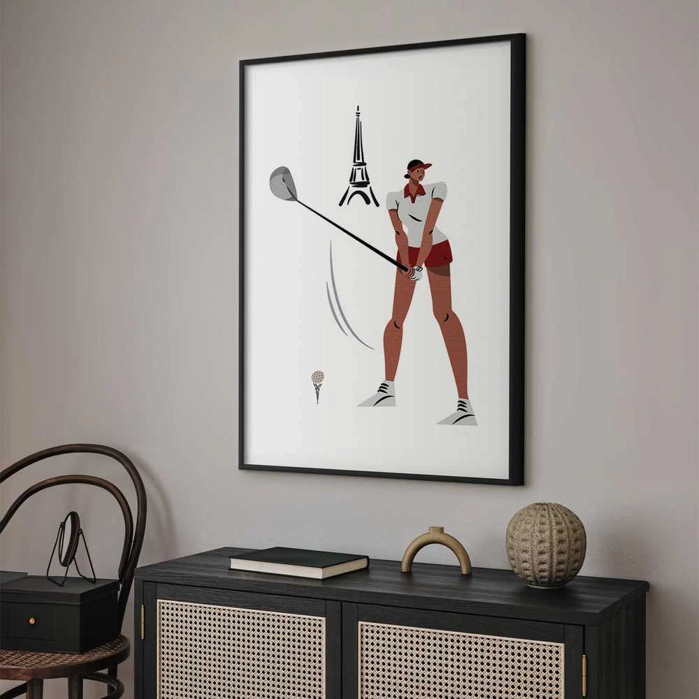 Artgeist Plakatas - Illustration of a Female Golfer with the Eiffel Tower in the Background