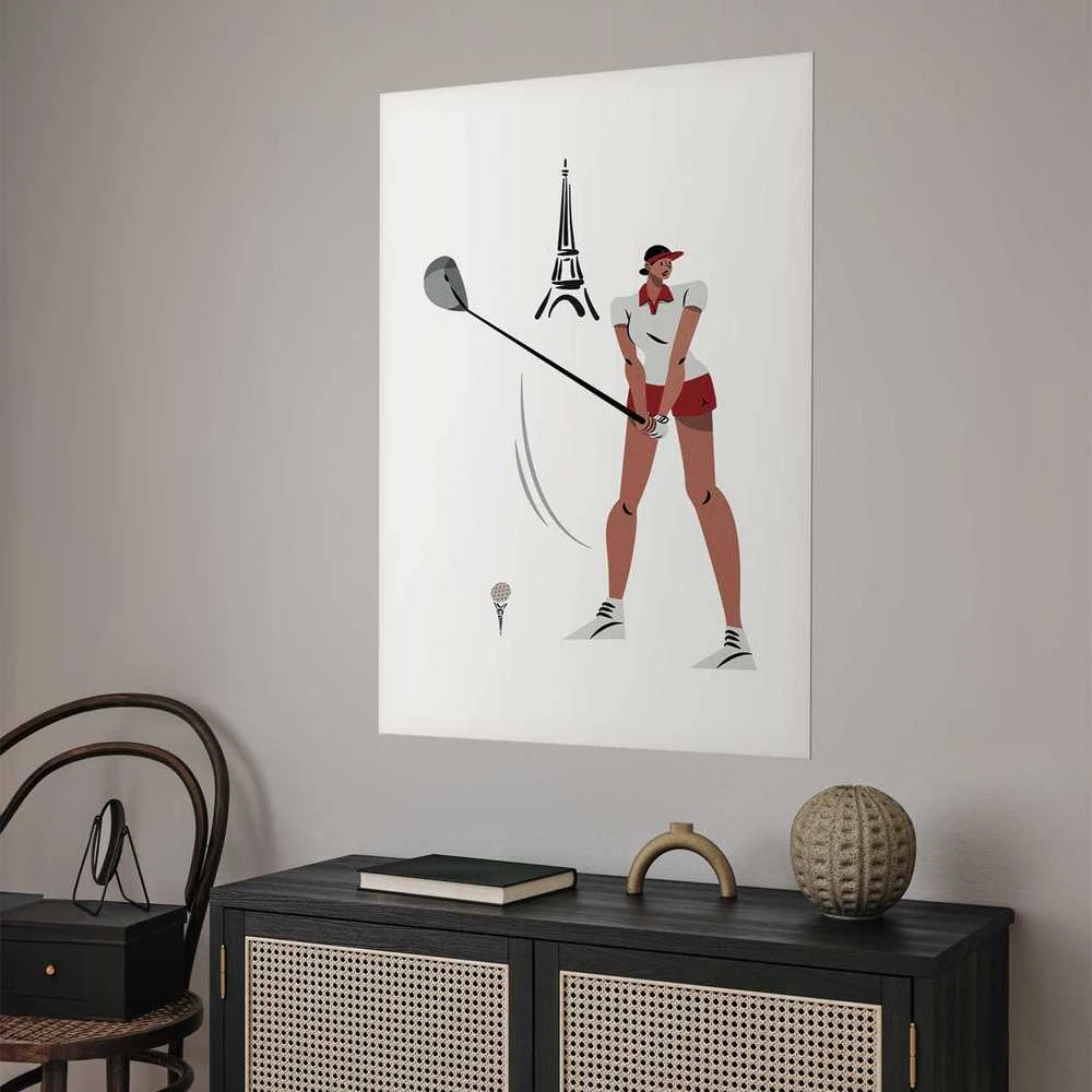 Artgeist Plakatas - Illustration of a Female Golfer with the Eiffel Tower in the Background