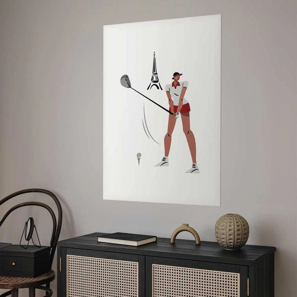 Artgeist Plakatas - Illustration of a Female Golfer with the Eiffel Tower in the Background