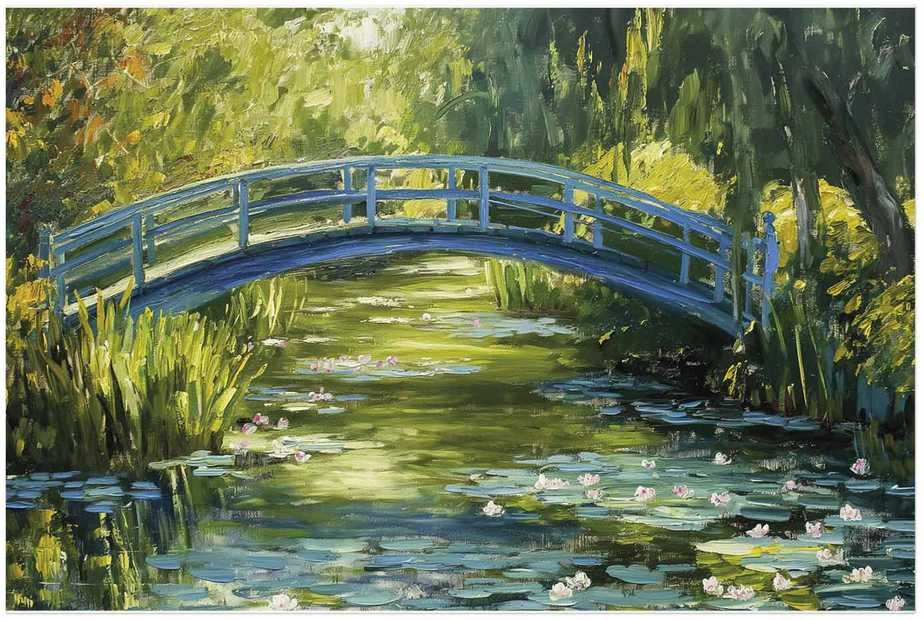 Artgeist Plakatas - Impressionist bridge - painting of a bridge against a picturesque background