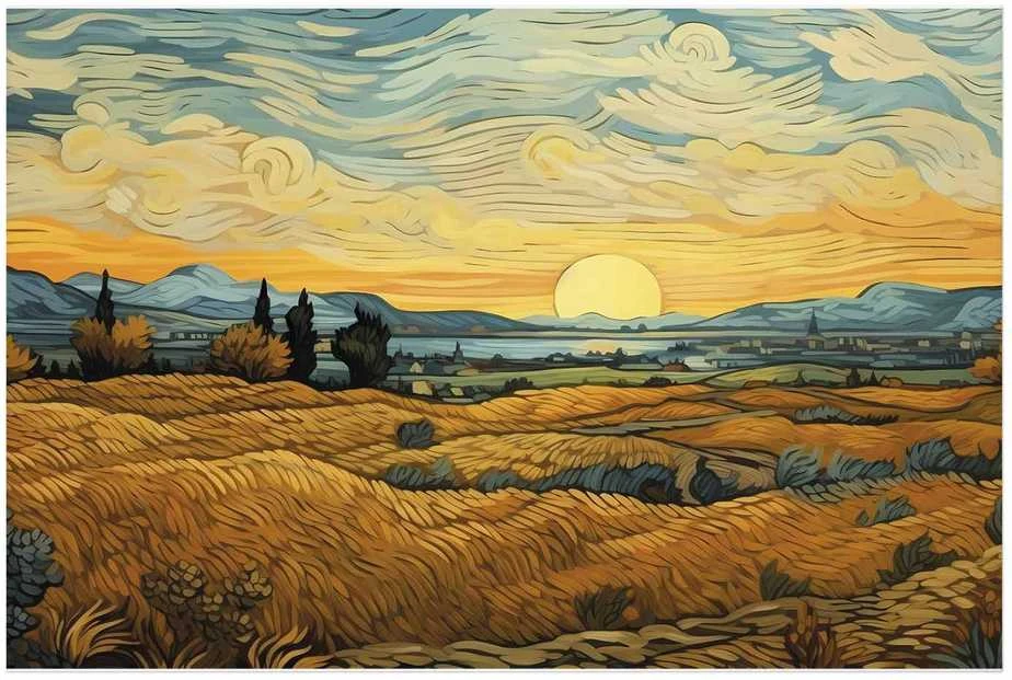 Artgeist Plakatas - Impressionistic fields - painted golden landscape with fields of grain