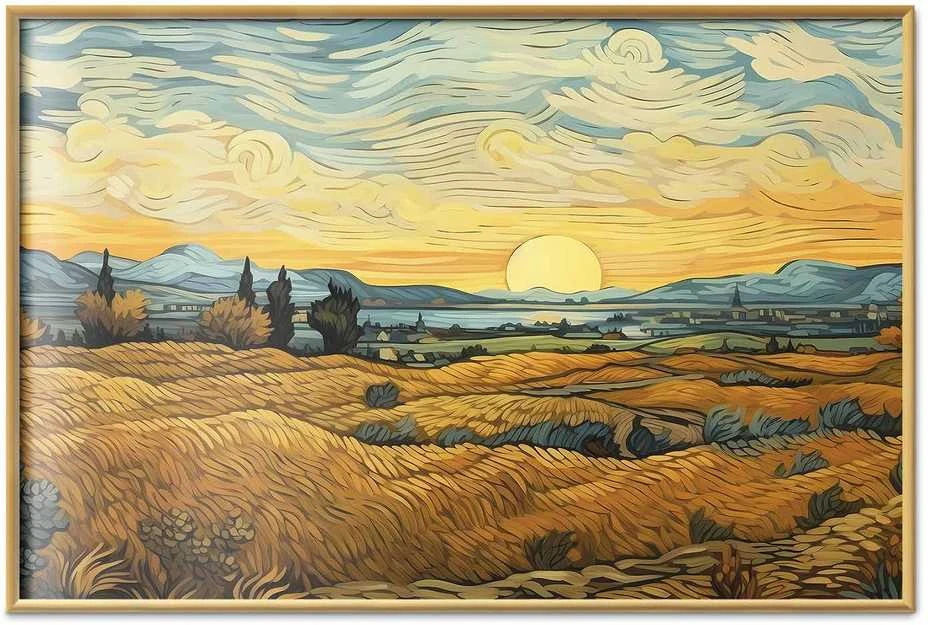 Artgeist Plakatas - Impressionistic fields - painted golden landscape with fields of grain