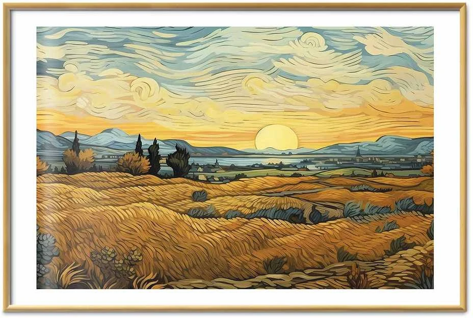 Artgeist Plakatas - Impressionistic fields - painted golden landscape with fields of grain