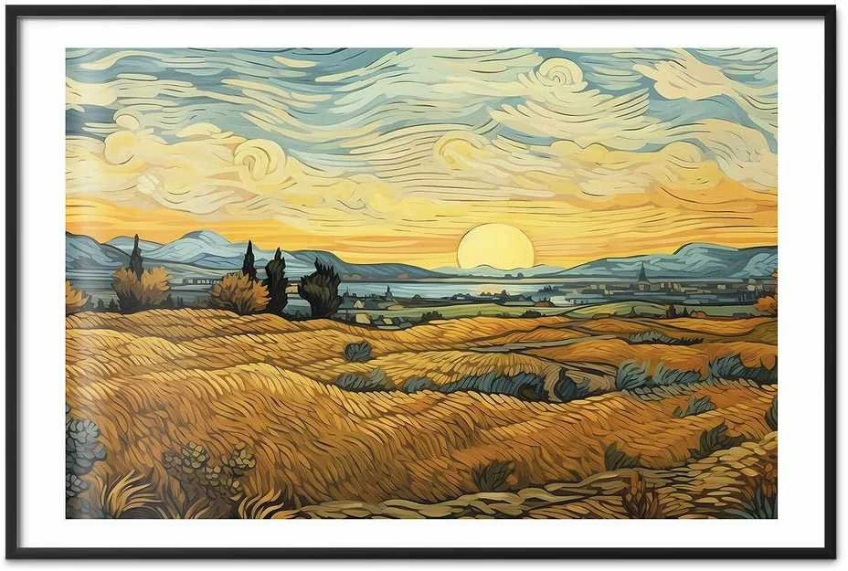 Artgeist Plakatas - Impressionistic fields - painted golden landscape with fields of grain