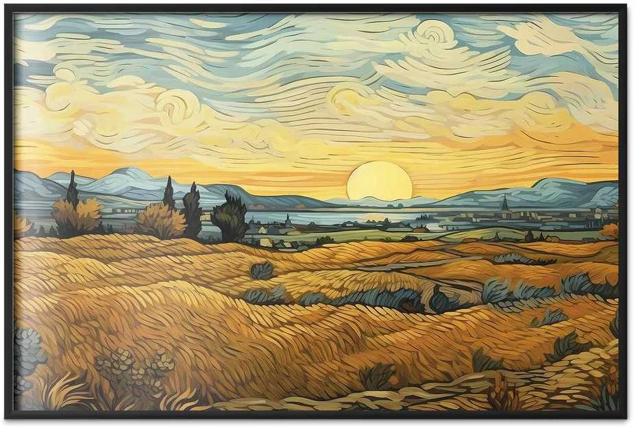 Artgeist Plakatas - Impressionistic fields - painted golden landscape with fields of grain