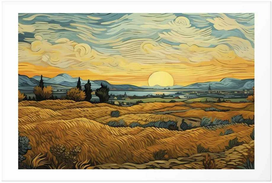 Artgeist Plakatas - Impressionistic fields - painted golden landscape with fields of grain
