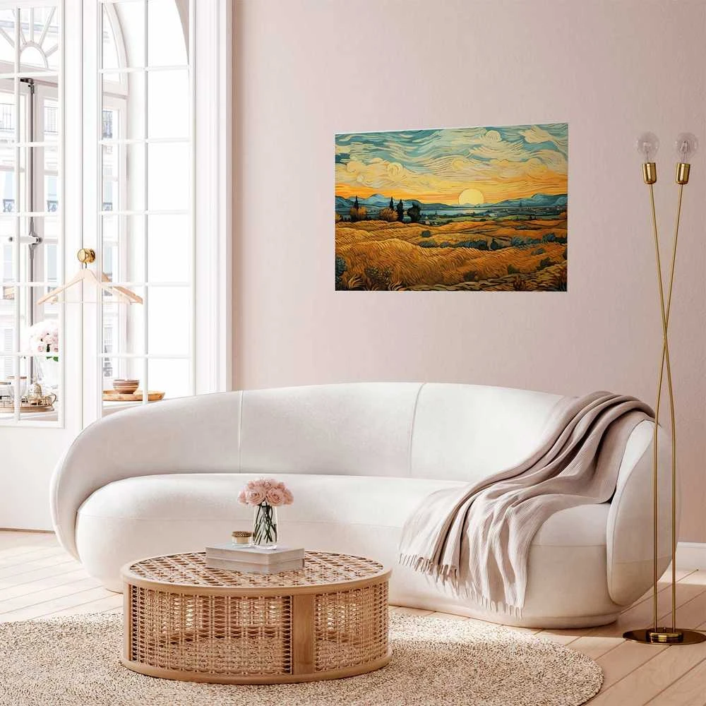 Artgeist Plakatas - Impressionistic fields - painted golden landscape with fields of grain