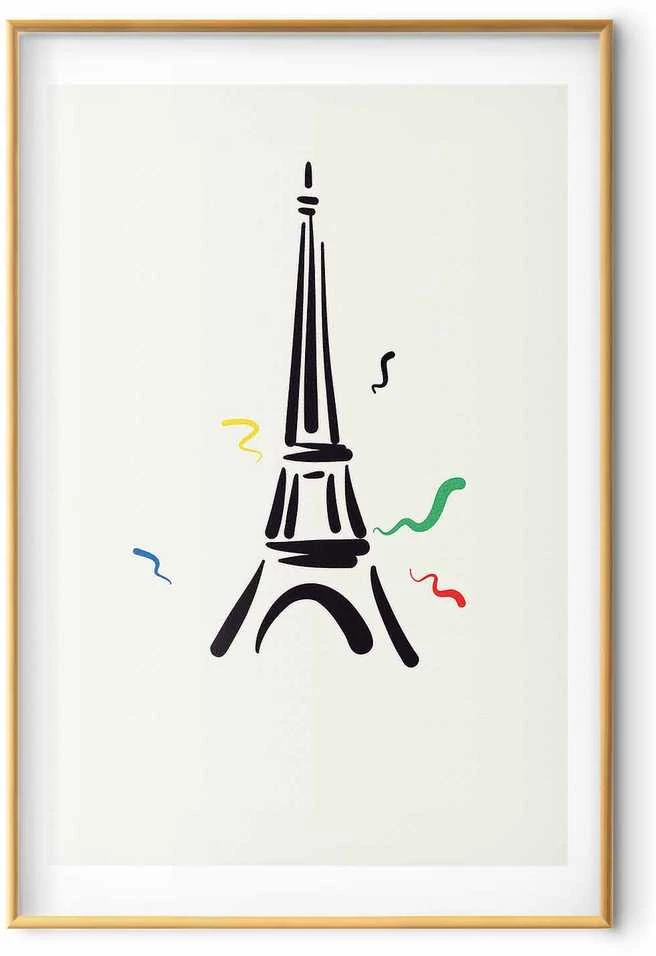Artgeist Plakatas - Juodas Illustration of the Eiffel Tower on a Light Background