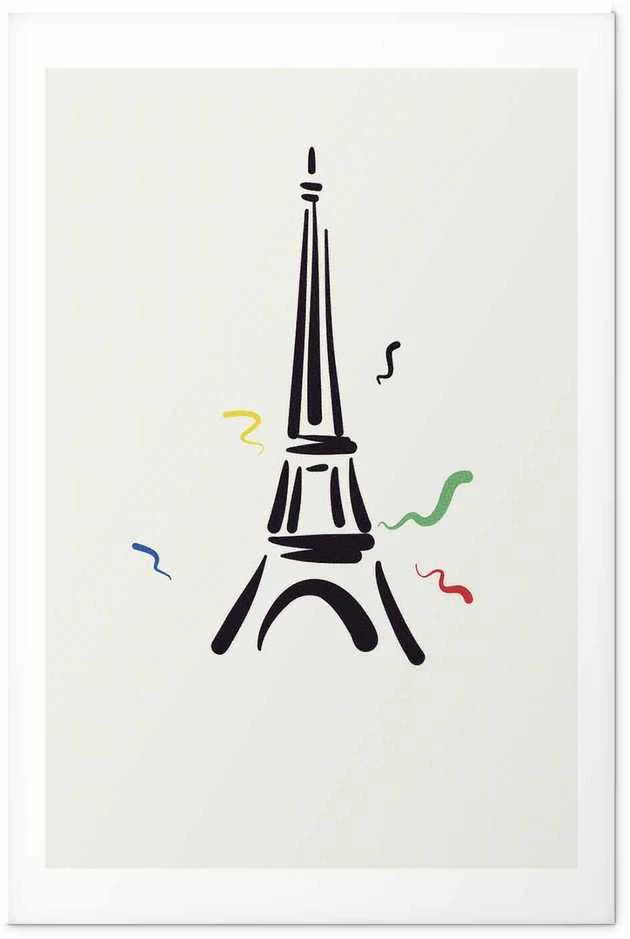 Artgeist Plakatas - Juodas Illustration of the Eiffel Tower on a Light Background
